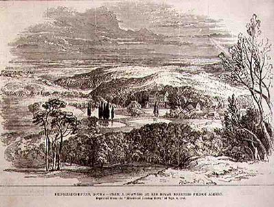 Reinhardtsbrunn, Gotha, de un dibujo de Su Alteza Real el Príncipe Alberto, de The Illustrated London News, 19 de junio de 1886 de English School